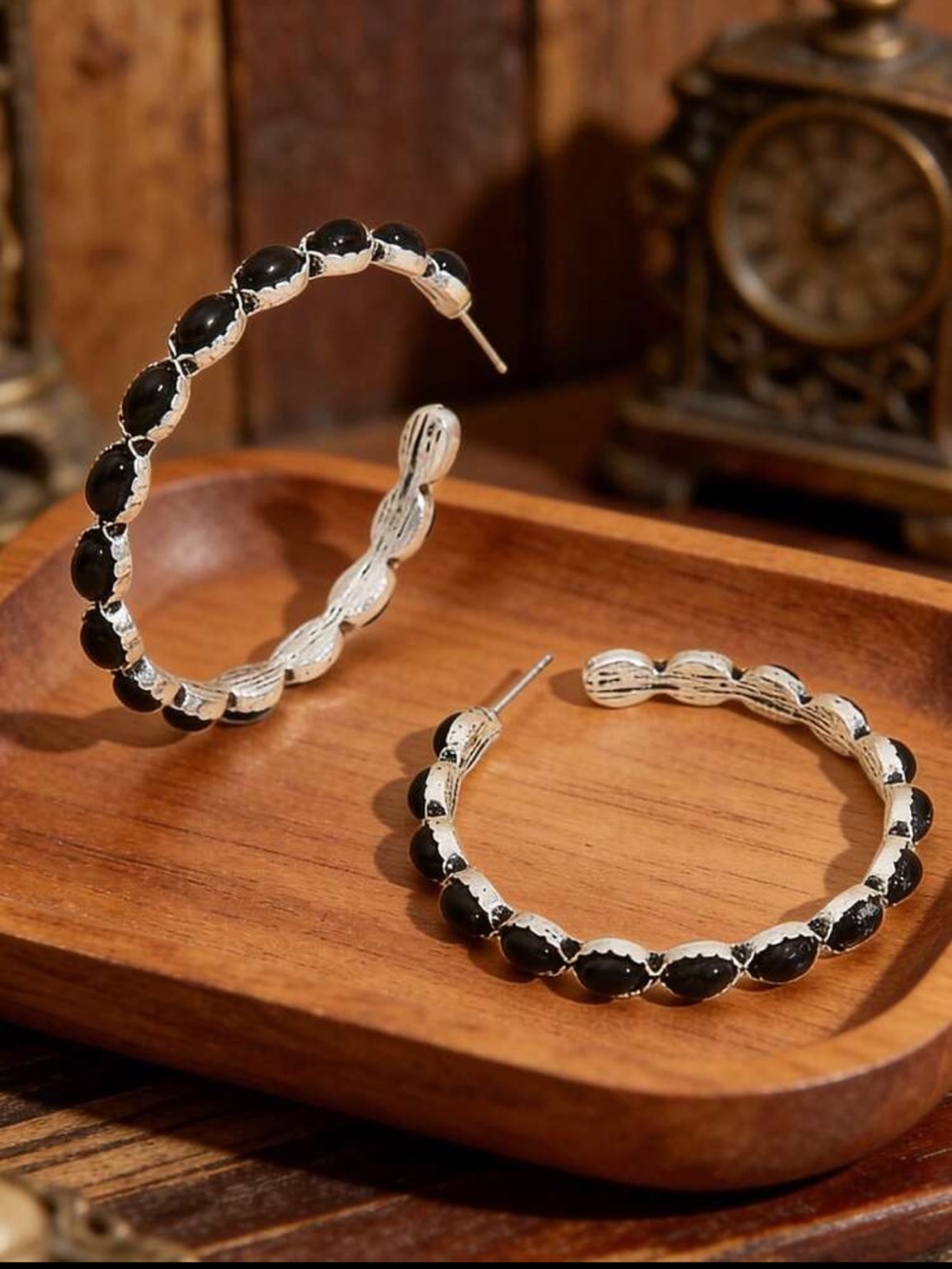 Black Decor Hoop Earrings